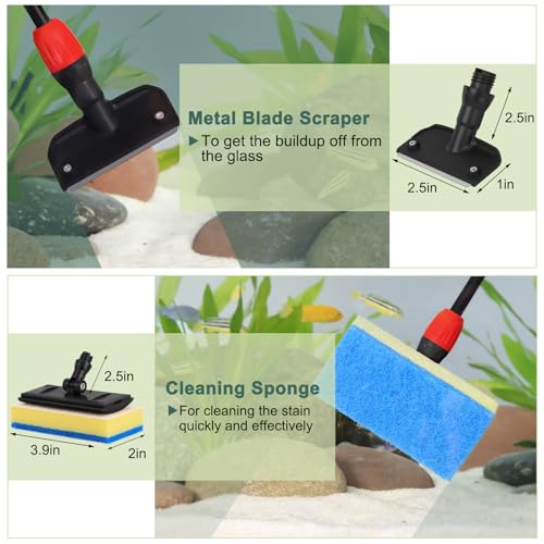 hygger Easy Clean Fish Tank Cleaner, 6 in 1 Aquarium Cleaning Tools Kit with Extendable Handle Algae Scraper Sponge Scrubber Firm Scrub Brush Fish Net Gravel Rake for Acrylic & Glass Tank - size: M(Extendable Handle)