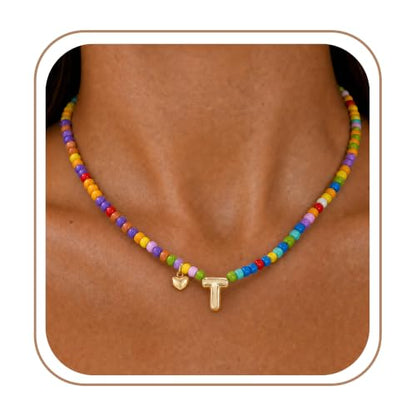 Colorful Initial Necklaces Fashion Stuff 18K Gold Plated Letter A-Z - color: T
