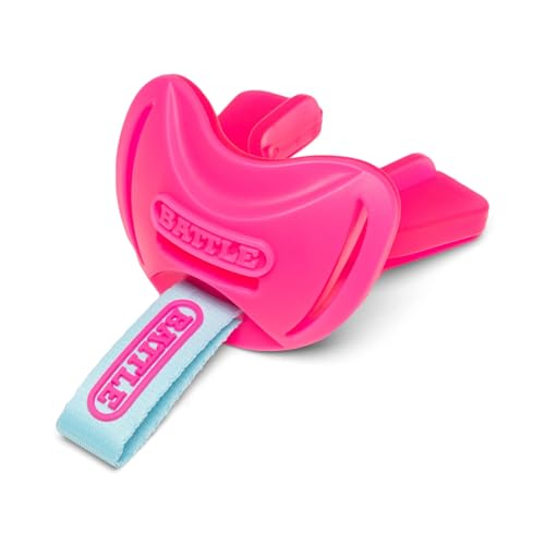 Battle Sports Speedtab F7 Football Mouthguard, Pink | No-boil design ready to use out of the package, Braces compatible, Pull tab finger strap for quick removal, Secure fit - color: Pink