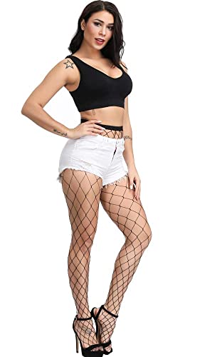 E-Laurels Womens High Waist Patterned Fishnet Tights Suspenders Pantyhose Thigh High Stockings Black - color: Black XL Hole