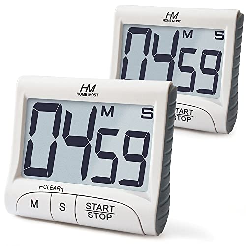 2-Pack Large Display Kitchen Timer - 3" Digital Timer Magnetic Back Loud Alarm - White Cooking Timers for Kitchen Teachers Students Games Meetings - Sports Timer for Workouts Exercise - color: 2 - Pack Matte White - Sleek Design - 3 Big No Show Function B