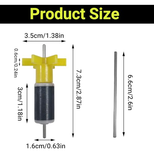 16mm Yellow Submersible Pump Rotor | 2 Stainless Steel Shafts, Magnetic Impeller, Aquarium Water Pump Replacement