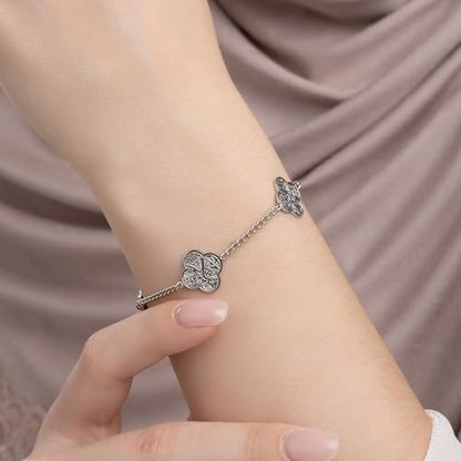 Ramadan Muslim Gift Allah Elegant 18 K Gold Plated Clover Bracelet for Women Shukr-Tawakkul-Sabr Islamic Jewelry - color: Silver