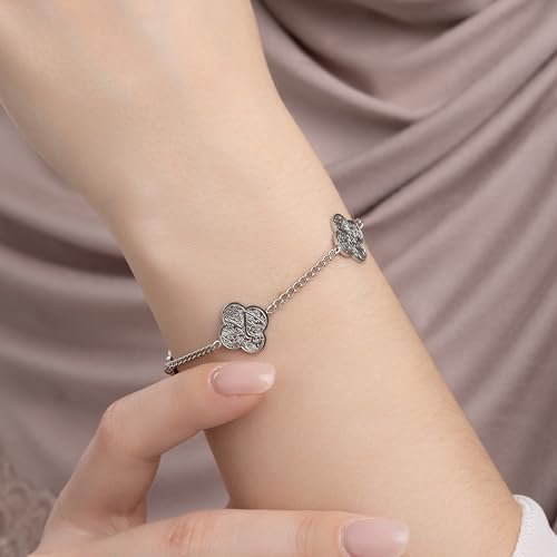 Ramadan Muslim Gift Allah Elegant 18 K Gold Plated Clover Bracelet for Women Shukr-Tawakkul-Sabr Islamic Jewelry - color: Silver