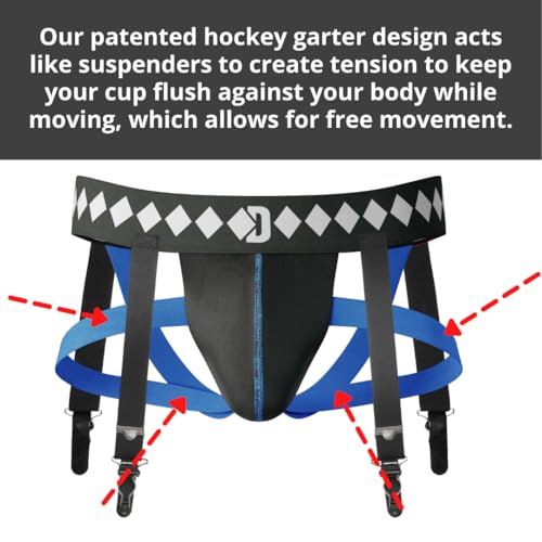 Diamond MMA 3-in-1 Hockey Garter Belt System - Complete with Athletic Cup, Garter, and Jock - Shift-Proof Groin Protection for Hockey Players & Goalies - size: Large