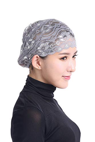 Vpang 5 Pack Womens Muslim Inner Hijab Caps Shiny Lace Head Cover Stretch Beanie Turban Hat Chemo Cap Headwrap Cover - color: Set 4
