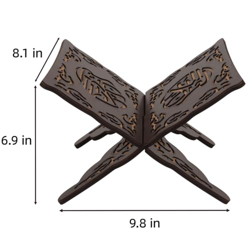 Quran Holder Book Stand Wood Muslim Book Bible Stand Wooden Carved Quran Holy Bible Display Holder for Reading Eid Party Decoration (9.4 inch)