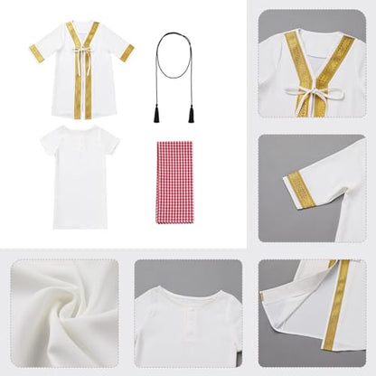 Newborn Baby Boys Muslim Ramadan Robe Long Sleeve Abaya Sets Eid Kaftan Dubai Islamic Outfits Arabic Kid Thobe - color: White, size: 3-6 Months