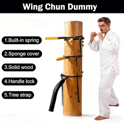 Wing Chun Dummy for Martial Arts Training - Wall Mount & Portable Options - Interchangeable Spring Arms for Martial Arts, Boxing, and Karate Practice (for Hard Objects)