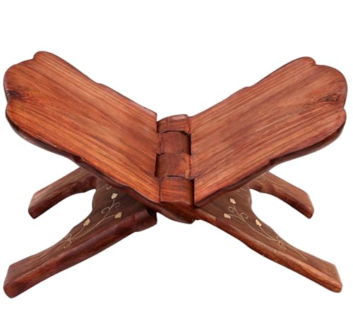 Wooden Hand Carved Rehal - Brown | Handcarfted Folding Book Display Stand for Reading & Prayer | Religious & Holy Books Stand for Home & Pooja (13x6 inch) - size: 13 inch