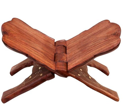 Wooden Hand Carved Rehal - Brown | Handcarfted Folding Book Display Stand for Reading & Prayer | Religious & Holy Books Stand for Home & Pooja (13x6 inch) - size: 13 inch
