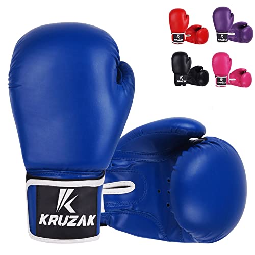 Kruzak Plain Boxing Gloves for Sparring, Kickboxing, Muay Thai, Martial Arts & MMA Fighting - Men & Women Punch Bag Mitts Training and Focus Pads Punching - color: Blue, size: 16 oz