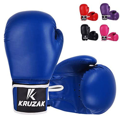 Kruzak Plain Boxing Gloves for Sparring, Kickboxing, Muay Thai, Martial Arts & MMA Fighting - Men & Women Punch Bag Mitts Training and Focus Pads Punching - color: Blue, size: 10 oz