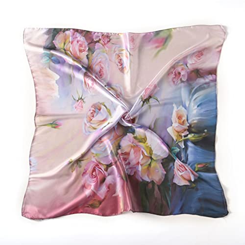 100% Mulberry Silk Scarf-Printed or Solid Color 35” Square Large Silk Hair Head Wrap Scarf With Gift Box Package - color: Style 47