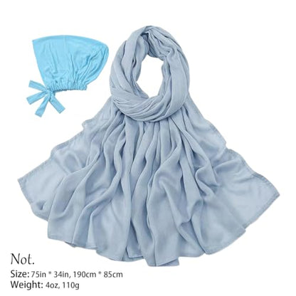 Modal Cotton Hijab Scarf for Women with Undercap Set - color: Pale Blue