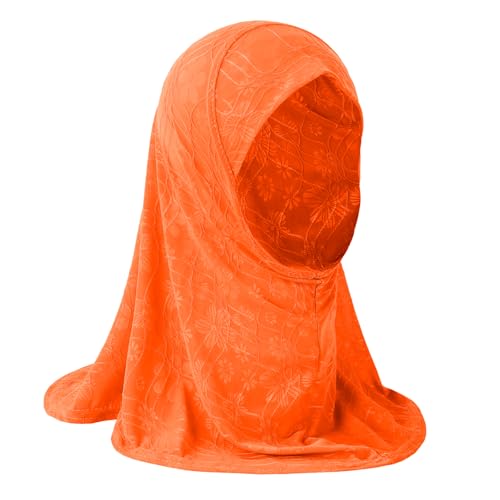 2PCS Girls Hijab Scarf Muslim Kids Amira Instant Hijab Headscarf Flower Head Wrap Scarf Turban for Age 2-6 Years - color: Orange + Rose