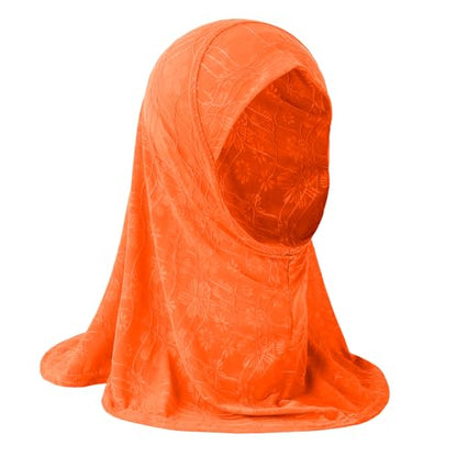 2PCS Girls Hijab Scarf Muslim Kids Amira Instant Hijab Headscarf Flower Head Wrap Scarf Turban for Age 2-6 Years - color: Orange + Rose
