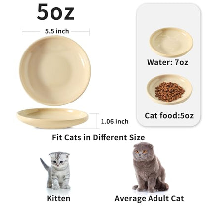 3 PCS Ceramic Cat Bowls, 5.5 in Pet Food Bowl Cat Dishes for Food and Water, Small Dog Dish(Khaki) - color: Khaki