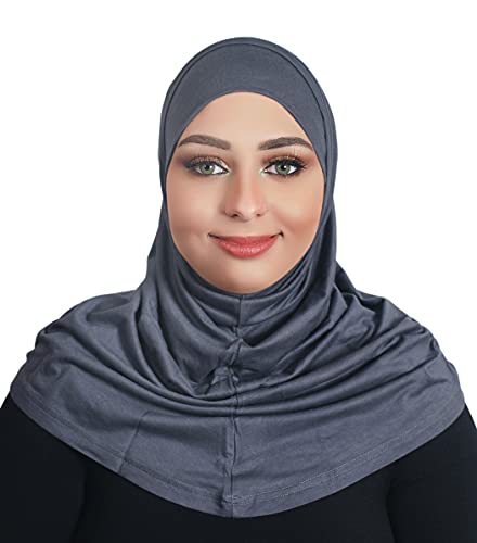 AL AMIRA Hijab Set – Modest 2 Piece Pull-On Headscarf for Women | Soft Cotton Undercap & Scarf Combo for Prayer or Daily Wear - color: Drack Gray