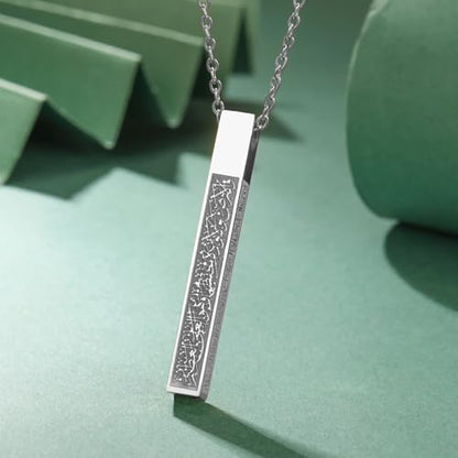 VASSAGO Islamic Ayatul Kursi Necklace for Women Men Stainless Steel/Leather Chain Muslim Allah Arabic 3D Bar Pendant Islam Eid Ramadan Gift Jewelry - color: Silver Ayatul Kursi Necklace