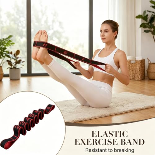 Resistance Bands for Legs: 8-Section Stretching Strap Yoga Strap with Loops | Stretch Bands for Exercise, Elastic Band Stretch Strap for Glutes Physical Therapy, Dance Flexibility Home Pilates Equipment - color: Black