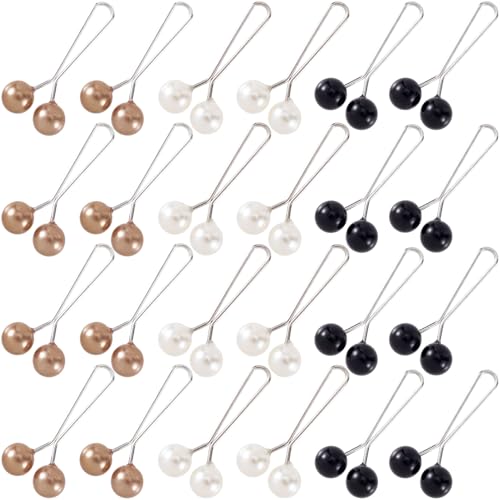 Joez Wonderful 24pcs Hijab Pins for Women, Cute Scarf Clip Hijab Pins Pearl Brooch Pins, Headscarf Shawl Scarf Muslim Hijab Scarf Clips Safety Pins Decorative Boutonniere (3 Colors) - color: 24pcs, Black+white+champagne