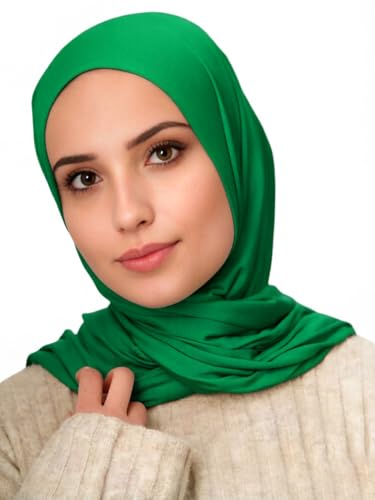 Harewom Polyester Hijab Lightweight Solid Head Wrap Scarf for Women Daily - color: Kelly Green