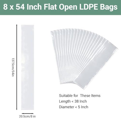 Plastic Poster Sleeves 20 Pack 8 x 54 Inch Long Flat Open Poster Bag 2 Mil | Waterproof Acid-Free Poly Bag Long Narrow Storage Tube Bag for Blueprints, Paintings, Artworks, Fishing Rods and Umbrellas - size: 8 x 54 Inch