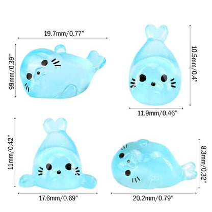 100pcs Glow-in-The-Dark Mini Resin Ocean Animal Decorations – Luminous Seal Figurines for Fairy Garden, Aquarium, Potted Plants, Desk Display & DIY Crafts – Not a Toy