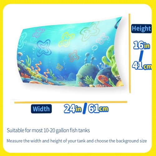 Aquarium Background Stickers for 10-20 Gallon Tanks, Cartoon Underwater Self-Adhesive Fish Tank Reptile Terrarium Decor Poster (24 x 16inches / (61 x 41 cm)) - size: 24 x 16inches / (61 x 41 cm)