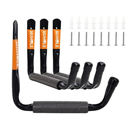 HUHOLE 4 Pack 9.8 Inch Jumbo Garage Storage Hooks | Wall Mount Hangers with 70 lb Capacity for Kayak, Ladders, Canoes, Snowboards, Folding Chairs, Paddleboards and Surfboards - size: 9.8" Ladder Hanger