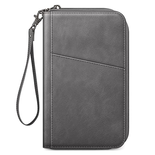 FINTIE Family Passport Holder Wallet Travel Document Organizer Clutch Bag - color: Gray