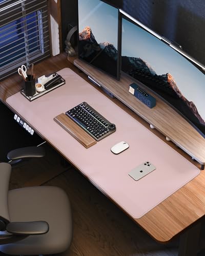 Leather Desk Pad Protector - 48" x 17" Office and Home Desk Cover Mat, Non-Slip PU Leather, Waterproof (Light Pink) - color: Light Pink, size: 48" x 17"