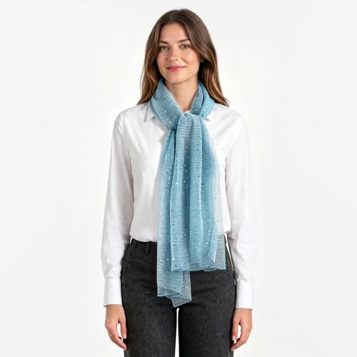 Sequin Scarf for Women Lightweight Mesh Shawl Wrap Bandana Hijab Headscarf for Summer Evening Dress - color: Skyblue