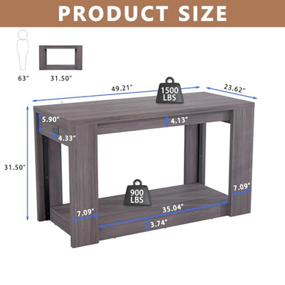 Farmhouse 75–120 Gallon Aquarium Stand for Fish or Reptile Tank, 48"x24" Tabletop Terrarium Stand with Power Outlet and Storage Shelves, Natural Brown Fish Tank Stand, 1500LBS Capacity,Gray Wood