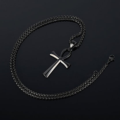 REVEMCN Reve Stainless Steel Coptic Ankh Cross Religious Pendant Necklace for Men Women, 20-24 Inches Chain - style: Black Tone: 22'' Rolo Chain