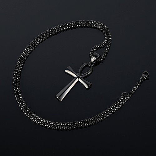 REVEMCN Reve Stainless Steel Coptic Ankh Cross Religious Pendant Necklace for Men Women, 20-24 Inches Chain - style: Black Tone: 20'' Rolo Chain