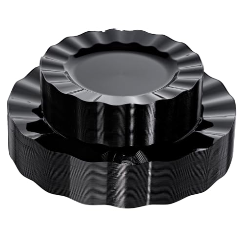 72PCS Black Plastic Plates, Wavy Plates - color: Black, size: 72PCS
