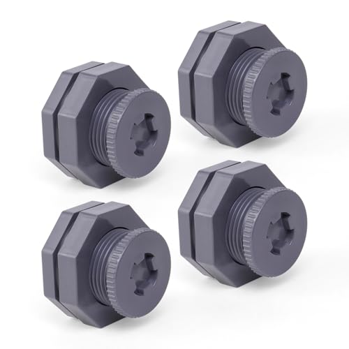 ChillWaves PVC Bulkhead Fitting 1/2" Double Thread Connector Adapter with Plugs for Water Tank, Aquariums, Rain barrels(4-PACK) - size: 1/2 INCH, style: Bulkhead Fitting + Plug