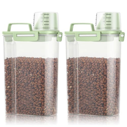 TBMax Small Dog Cat Food Storage Containers 2 Pack, Travel-Friendly Pet Food Container with Spout & Measuring Cup, Kid-Friendly Pet Feeding Dispenser, Portable Dog Treat Bird Seed Container - color: Green -2Pcs 3Qt