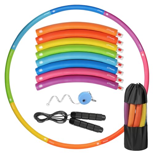 Phobby Weighted Exercise Hoop for Adults, Adjustable Fitness Hoop | 8 Detachable Hoop Sections with Jump Rope & Storage Bag, Home Gym Workout - style: Basic 2.2lb