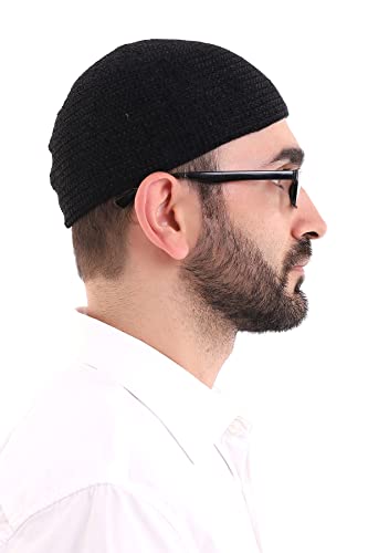 ihvan online Turkish Muslim Winter Velvet Kufi Hats for Men, Taqiya, Takke, Peci, Islamic Caps, Islamic Gifts, Standart Size - color: Black