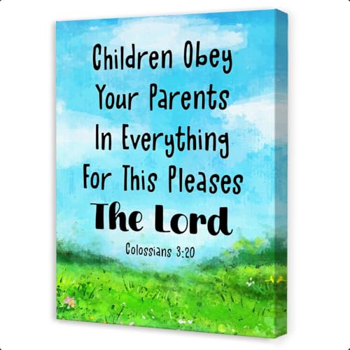 Bible Verse Wall Art for Kids,Colossians 3:20 Children Obey Your Parents Religious Scripture Canvas Wall Art,Inspirational Christian Wall Decor for Kids Room Nursery Sunday School - color: Kids Bible1
