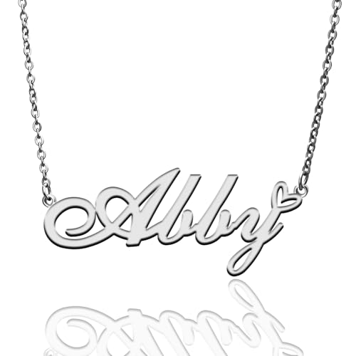 Custom Name Necklace Customized Personalized Plated Necklace for Mother Daughter Friendship Women Valentine's Day Christmas Birthday New Year Party - style: Abby Silver