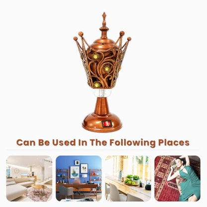 Electric Incense Burner | Arabic-Middle Eastern Style Metal Bakhoor Burner | Traditional Tabletop Censer for Aromatherapy, Home Fragrance, Yoga, Spa, Office Decor (Copper-, WF-27)