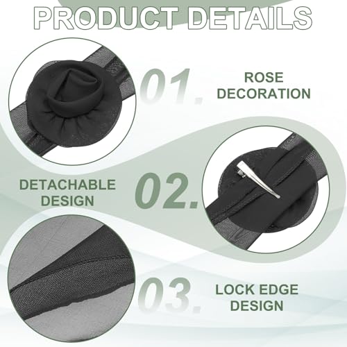 Chiffon Scarf for Women, Long Skinny Chiffon Neckerchief with Detachable Rose Flower Light Soft for Hair Ribbon - color: Black