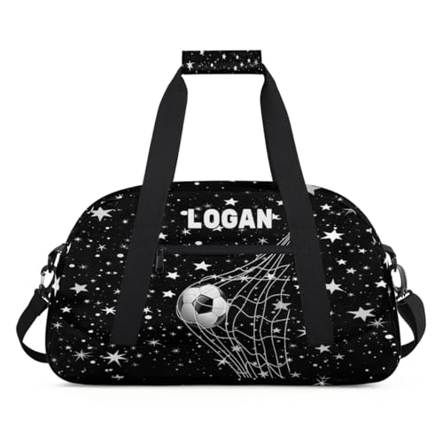 Custom Gym Bag Soccer Sports Bag, Soccer Goal Stars Pattern Black | Personalized Named Practice Travel Overnight Training Bag - color: Color 15
