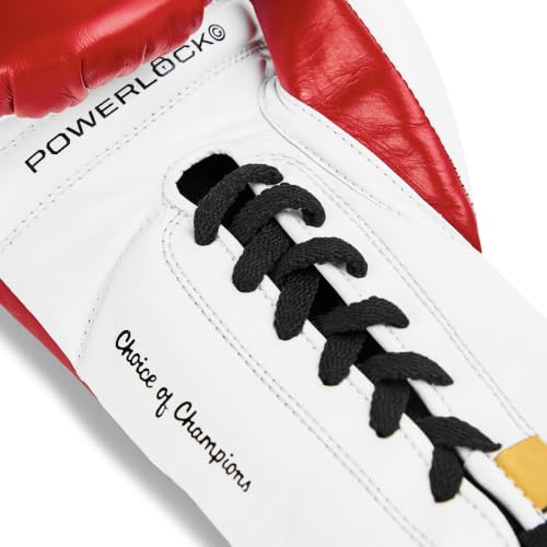 Everlast Powerlock OG Pro Boxing Gloves | Lace Up Fight Gloves - color: Red/White, size: 10oz