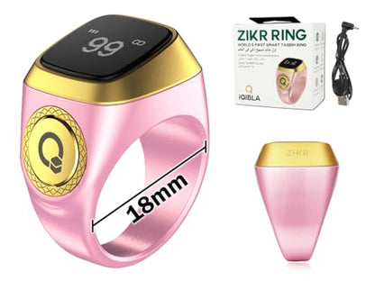 Smart Ring Counter, Smart Tasbih Zikr Ring, Muslim Islamic Prayer Smart Rings, Tasbih Counter Smart Ring, Tasbeeh Smart Counter, Digital Electronic Smart Tally Counter for Prayer (Pink,18MM)