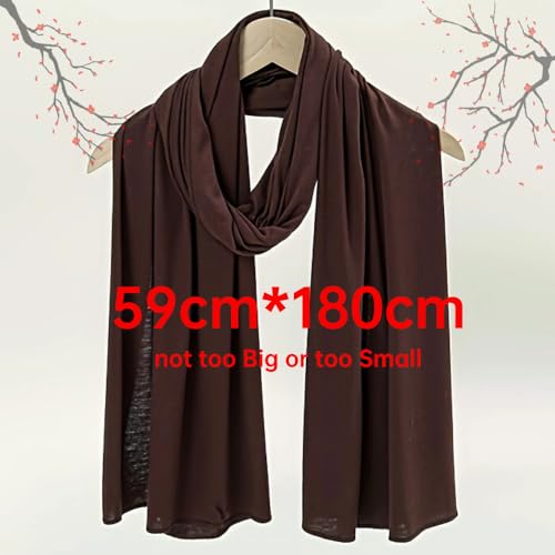 Muslin Hijab Scarf for Women Long Headscarves Solid Head Wraps Soft Pashminas Shawls - color: Brown Muslim Hijab Scarf